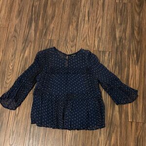 Lucky Brand Navy Blue Printed Peasant Top